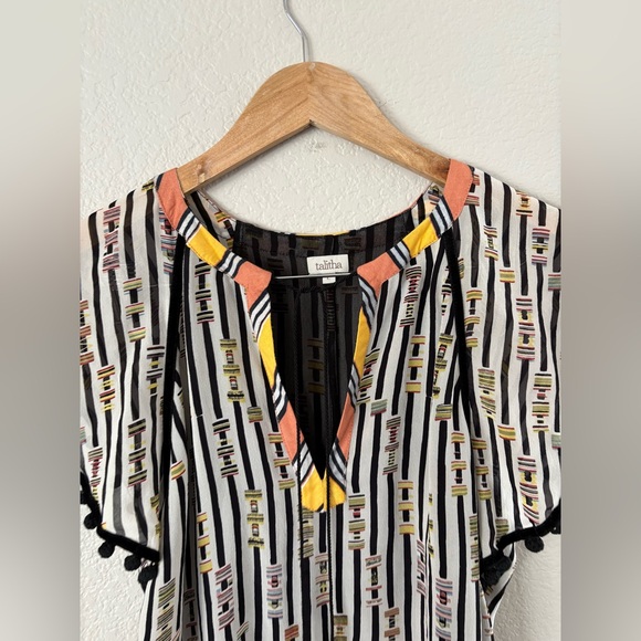 Talitha Silk Tunic Top Blouse Tassels Pom Pom Large - Picture 3 of 13